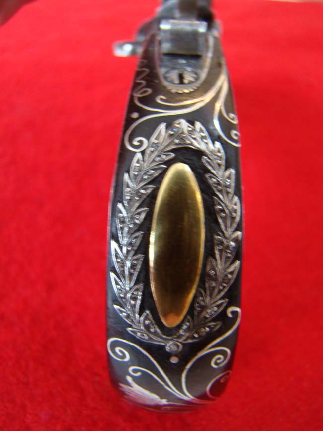 Possibly the FINEST pair of English Gold and Silver Inlaid Flintlock Over and Under Pocket Pistols on the market today! Circa 1800-1810. — image 5
